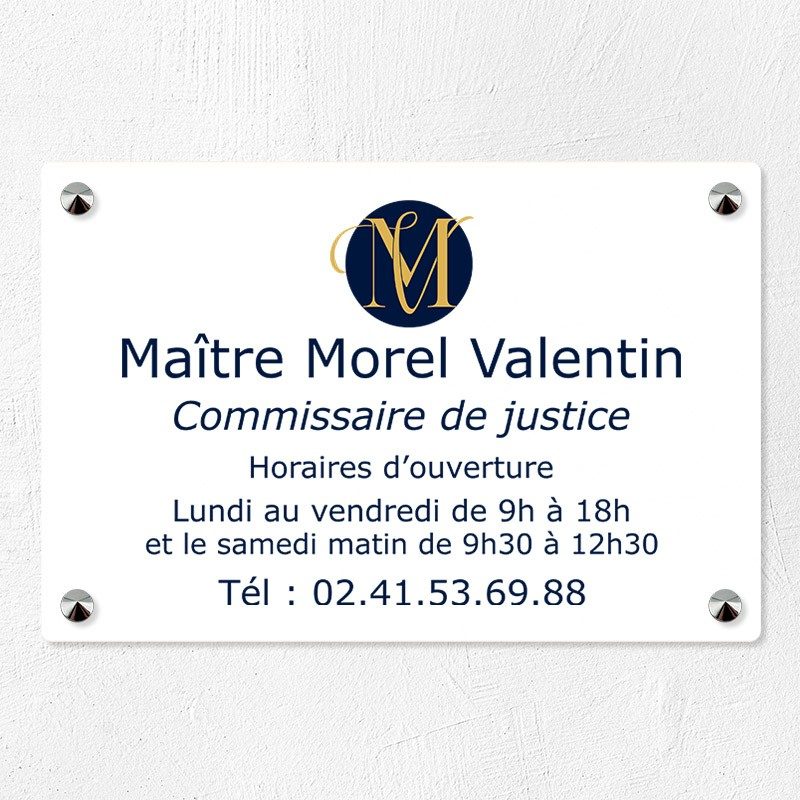 Plaque pour commissaire de justice en plexiglas sur-mesure 30x20cm