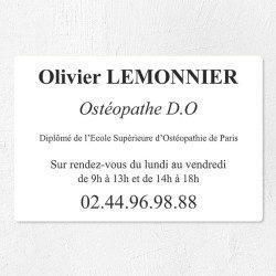 Plaque ostéopathe en plexiglas quadri et logo 30x20cm