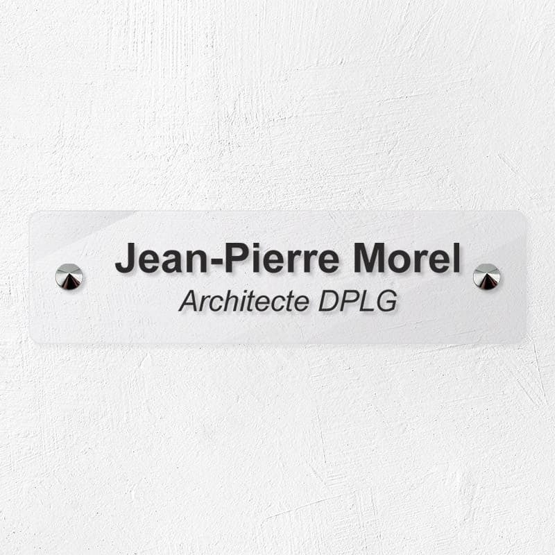Plaque professionnelle en plexiglas transparent 20x5cm