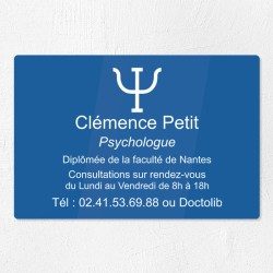 Plaque professionnelle pour psychologue en plexiglas 30x20cm