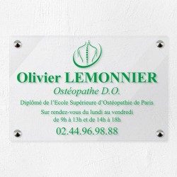 Plaque ostéopathe en plexiglas transparent 30x20cm