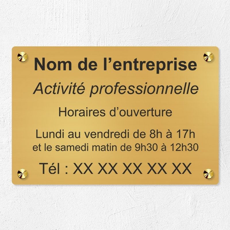 Plaque enseigne d'entreprise en laiton à personnaliser 30x20cm